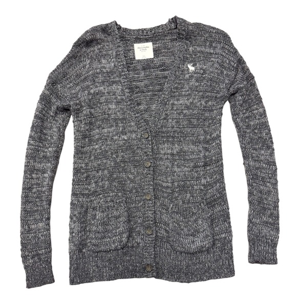 Abercrombie Fitch Marled Grey Knit Button Front‎ Cardigan Sweater Womens M L - Picture 3 of 7